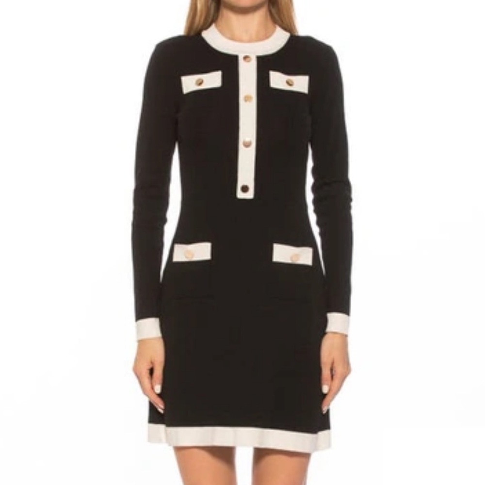 ALEXIA ADMOR
Zoe Crewneck Long Sleeve Knit Dress In Black/ White